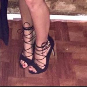 Call it spring open toe lace up black heels